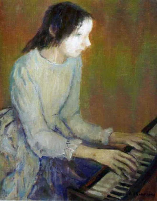 La pianista, anni ’60-’70, olio, cm 50x40, esposta  Asta °10, Vincent, Napoli  2005